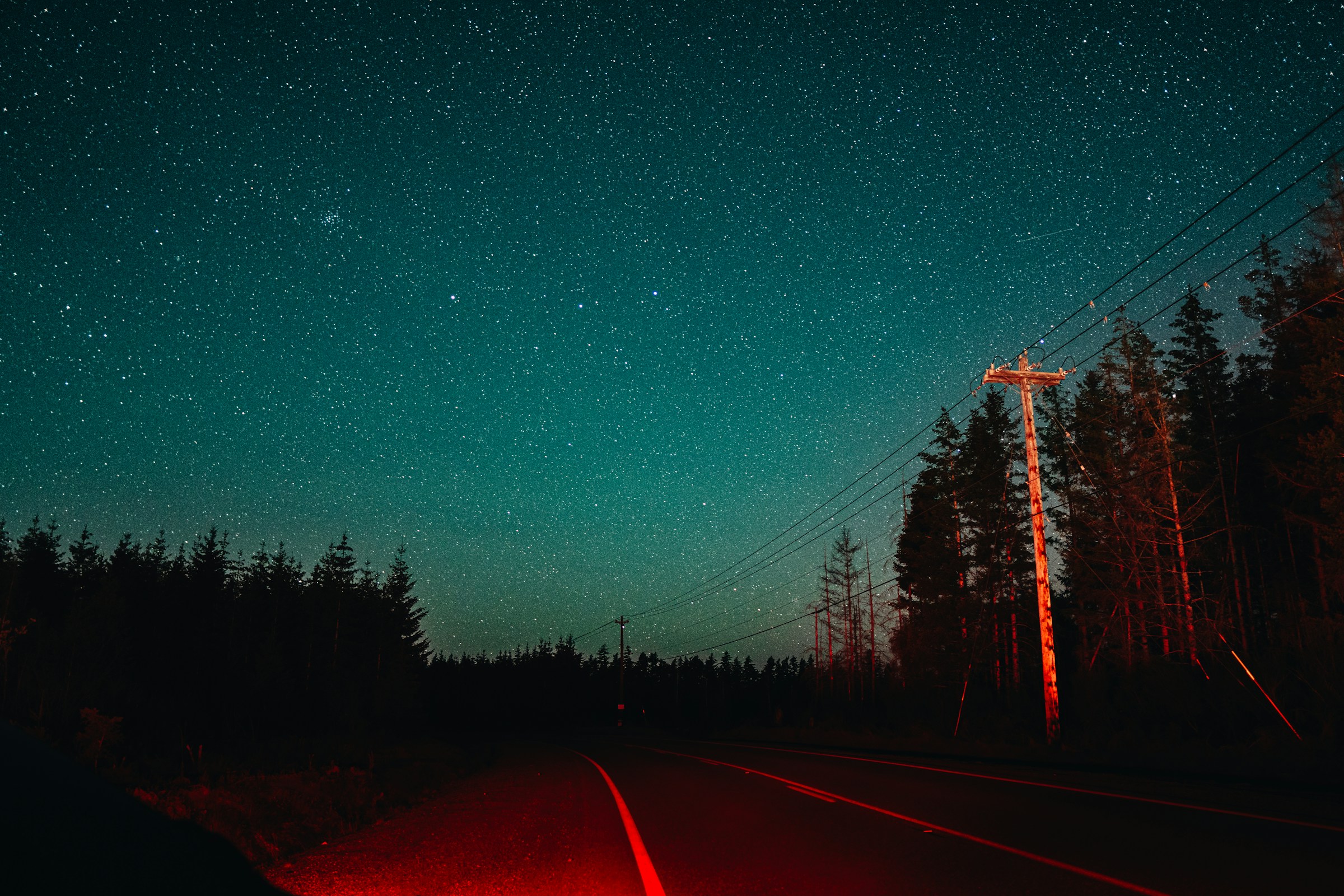 Stary sky over road at night